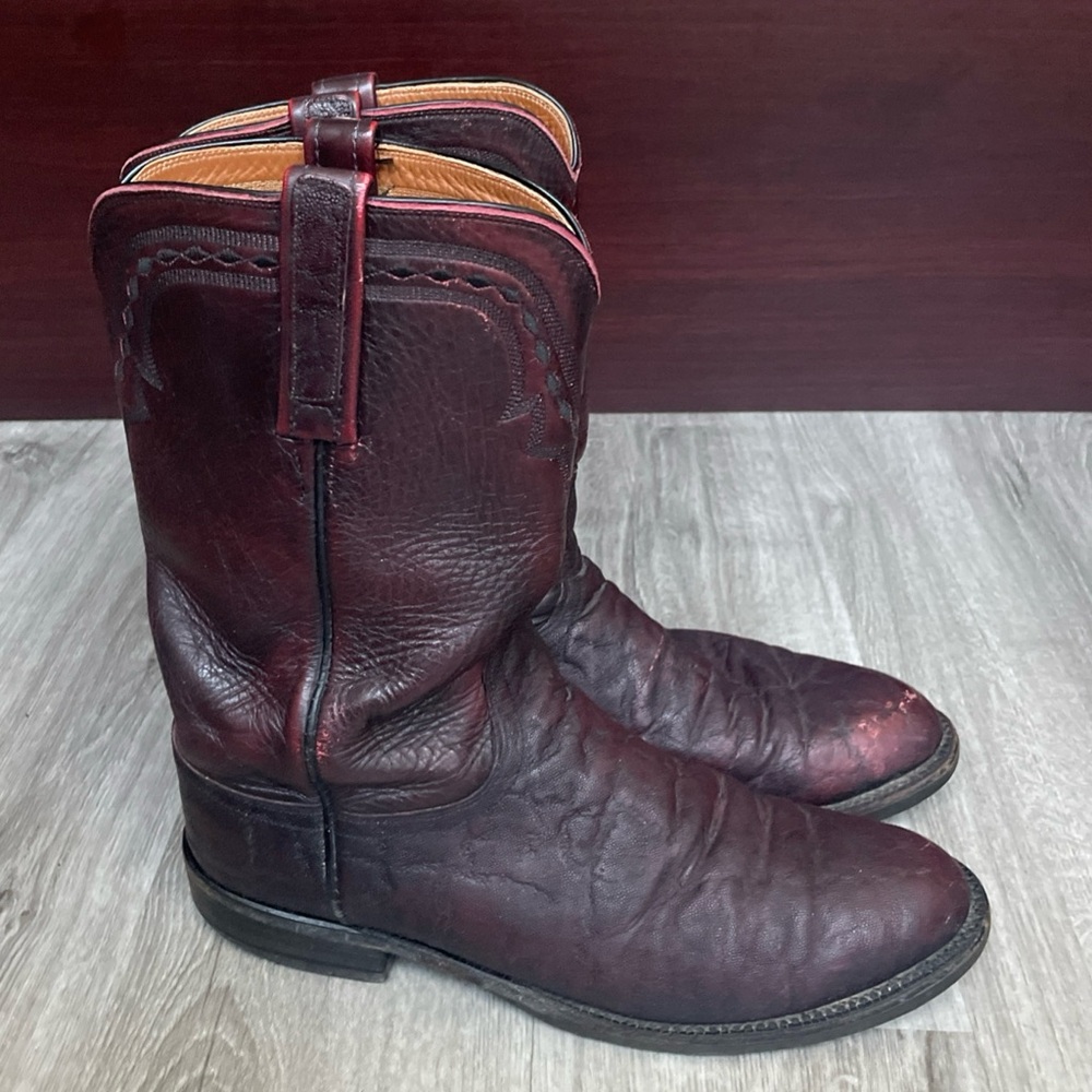 Lucchese Burgundy Exotic Leather‎ Western Cowboy Boots Men’s Size 9D
